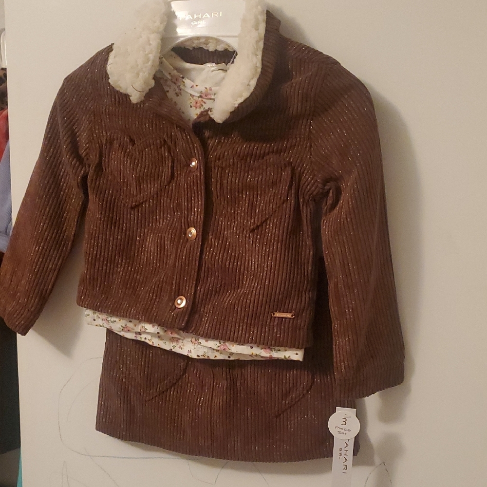 Tahari Girl Brown Corduroy Jacket and Skirt Set